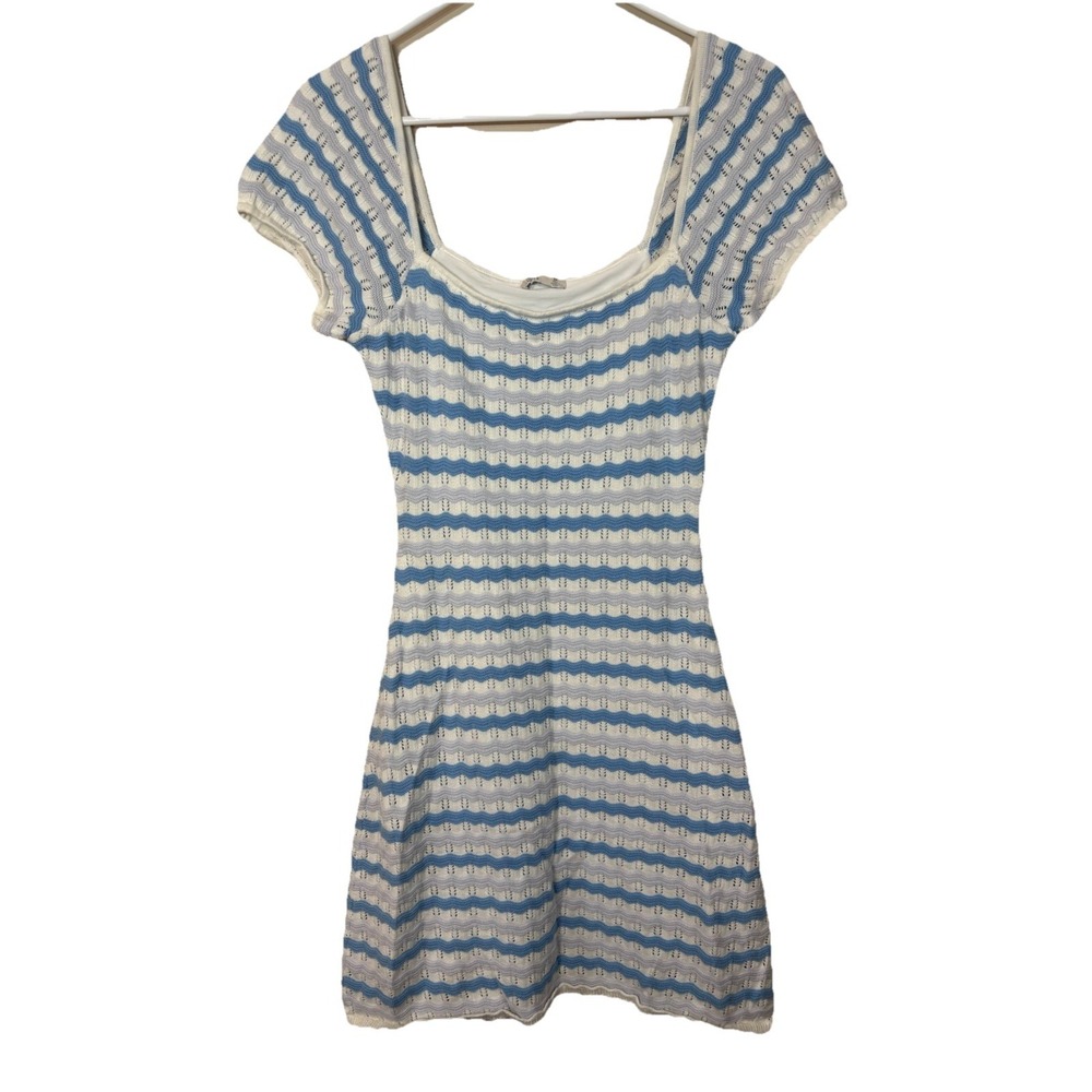 Hollister Crochet-Style Navy Stripe Midi Dress Fitted Knit Women's Med